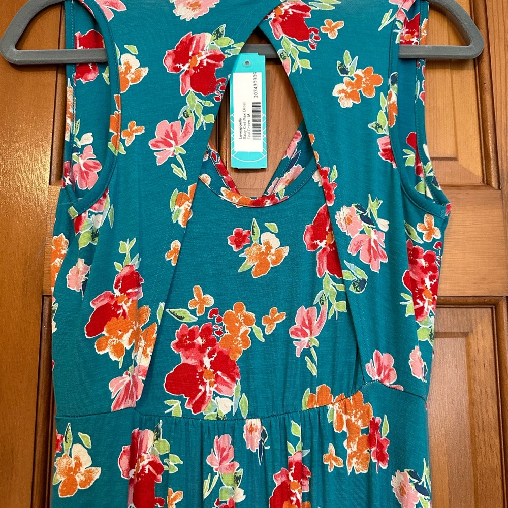 Teal Raisy knit maxi dress, new with unique back style.